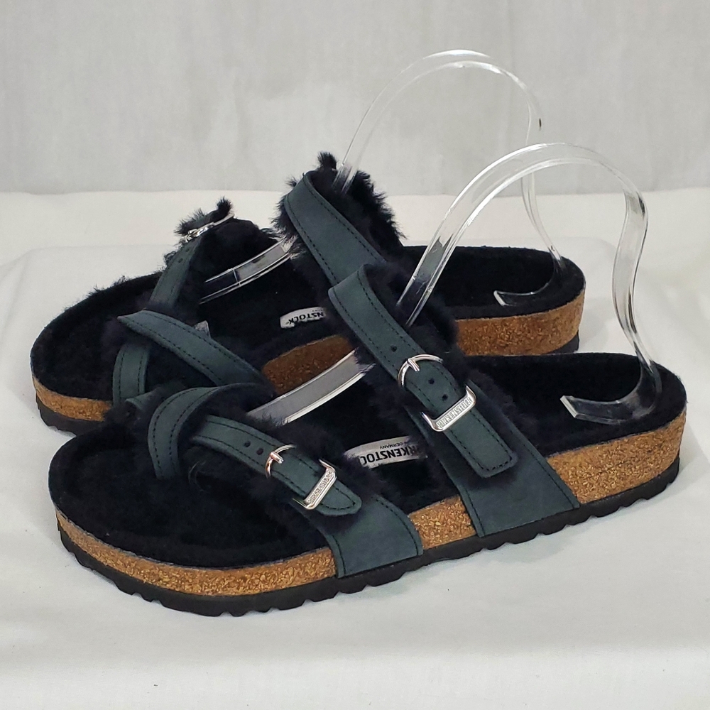 NWOT BIRKENSTOCK Mayari Shearling Natural Leather Oiled Black Size 39 MSRP $160 - Picture 4 of 15